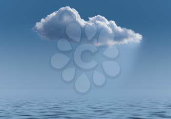 Concept image for cloud computing and online applications showing cloud wihth light flowing down to watery sea