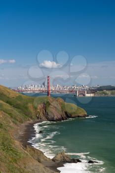 Marin Headlands with the Golden Gate Bridge and San Francisco taken on clear spring day