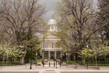 CARSON CITY, NEVADA - APRIL 24: Entrance to Nevada State Capitol Building on April 23, 2017. The building was finished in 1871.