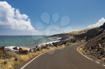 Lonely and remote winding road past Hana around south of Maui along the coastline