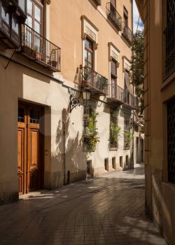 Warm and peaceful residential street in the old town of Valencia in Spain