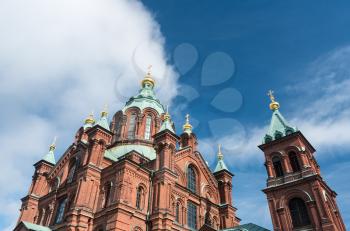 Gold domes on Eastern Orthodox Uspenski Cathedral in Helsinki, Finland