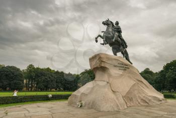 ST PETERSBURG, RUSSIA - SEPTEMBER 12: Bronze Horseman statue on September 12, 2017 in St Petersburg, Russia. The statue was completed in 1782.
