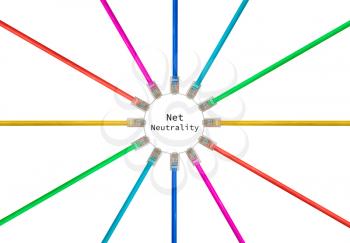 Different colored cat5e ethernet cables to illustrate the connection and speed of data with net neutrality