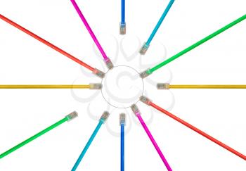 Different colored cat5e ethernet cables to illustrate the connection and speed of data on the internet and different treatment under net neutrality