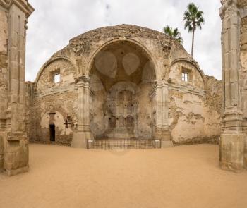 Panorama of the remains of the old church at San Juan Capistrano mission
