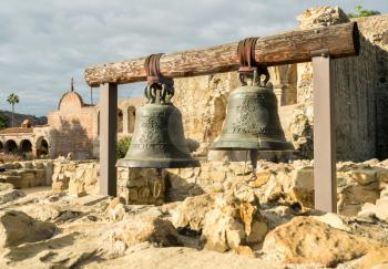 Original cracked bells from the remains of the old church at San Juan Capistrano mission