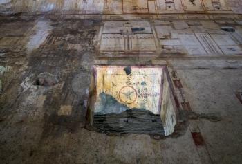 Ancient roman paintings and wall art inside the Domus Aurea palace in Rome