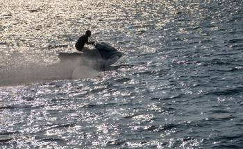 Waverunner or personal water craft in the ocean off Ilfracombe harbour in Devon
