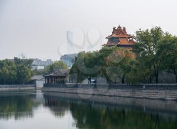 Smog hides distant buildings from Forbidden City in Beijing