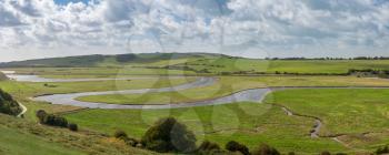 Cuckmere River meanders to the ocean at Seven Sisters Country Park near Eastbourne