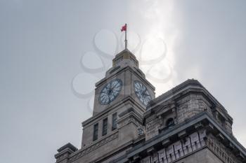 Clock tower of the Custom House on the Bund in Shanghai, China