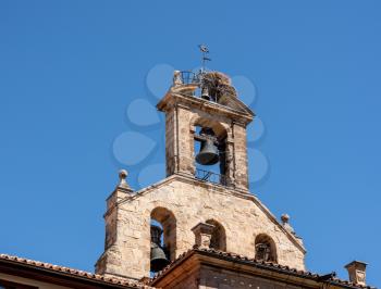 Stork's nest on the bell tower of St Martin's church in Salamanca