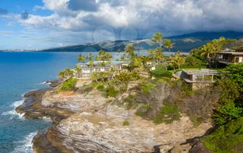 Expensive cliff top houses at Portlock overlooking the ocean in Oahu, Hawaii