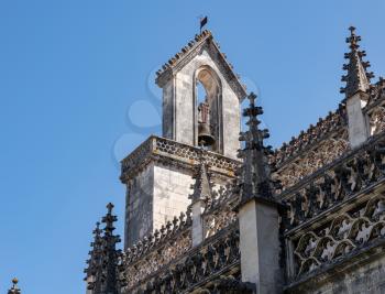 Exterior of the gothic stone structure of the Batalha Monastery near Leiria in Portugal