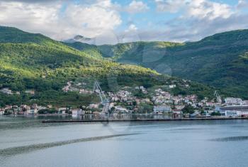 Port town of Bijela on coastline of Gulf of Kotor in Montenegro