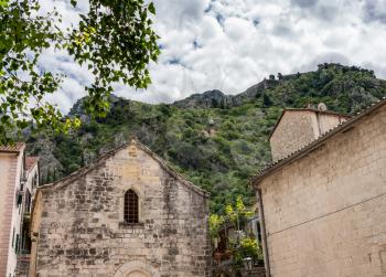 St Michael's Church on pedestrian streets of old town Kotor in Montenegro