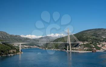 Departing from the Franjo Tudman bridge in the Dubrovnik cruise port near the old town