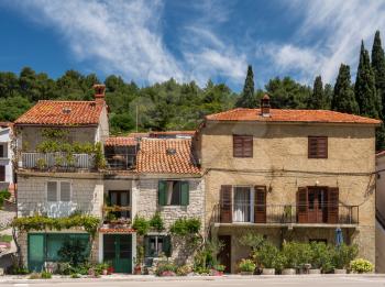 Rustic houses and homes in the coastal town of Novigrad in Croatia