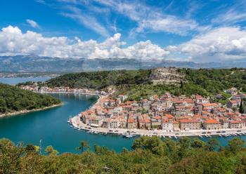 Colorful old village of Novigrad in Istria county of Croatia with blue river and harbor