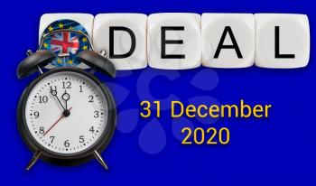 Alarm clock over deal concept between UK and the EU over trade relationship after December 31, 2020