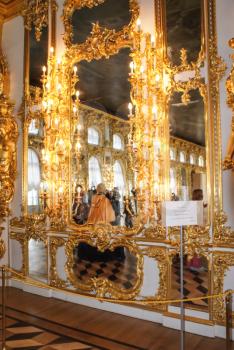 Saint-Petersburg, Russia - August 12, 2016: City of St. Pererburge. Palaces and architecture. Interiors and pictures inside historical buildings. Paintings and art in the museum. Statues and art.