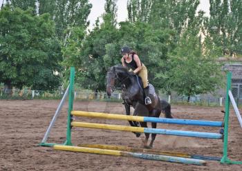 Russia, Volgodonsk - June 02, 2015: Training ride on horseback Horseback Riding