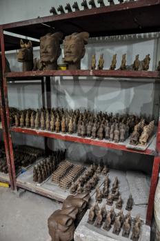 XIAN, CHINA - October 29, 2017: Souvenir workshop of the terracotta army. Souvenirs in the museum of the terracotta army.