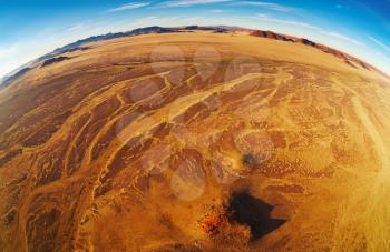 Namib Desert, aerial view, fisheye shot

