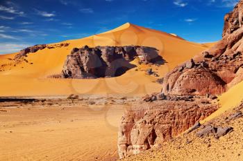 Sand dunes and rocks, Sahara Desert, Algeria
