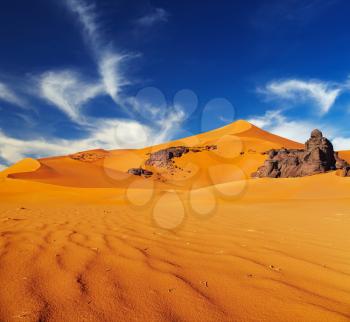 Sand dunes and rocks, Sahara Desert, Algeria
