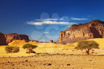 Desert landscape with dunes and rocks, Sahara Desert, Tadrart, Algeria