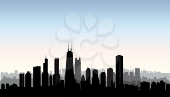 Chicago city buildings silhouette. USA urban landscape. American cityscape with landmarks. Travel USA skyline background.