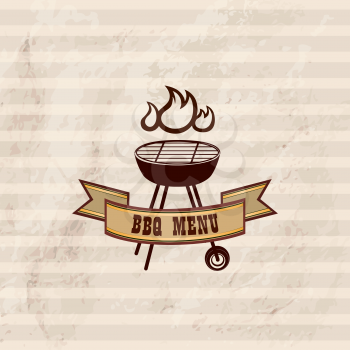 BBQ design wallpaper. Barbecue label over vintage pattern. Grill food retro background