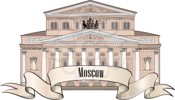 Bolshoy Theatre isolated on white background. Moscow City Label. Travel icon vector hand drawing collection.
