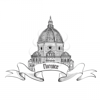 Florence symbol. Travel Italy icon. Hand drawn sketch. Cathedral Santa Maria del Fiore 