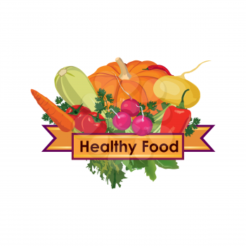 Healthy food sign. Food ingredient background. Vegetable vegan menu illustration.