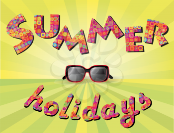 Hello summer background. Summer holidays cover with sun and ray beams. Hello summer greeting card.