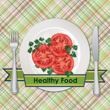 Tomato label.  Vegetable healthy food background.