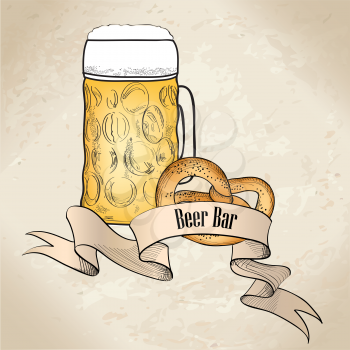 Illustration of a Pint of Beer and Pretzel