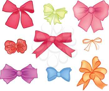 Gift bows with ribbons set. Gift bow sign holiday decoration