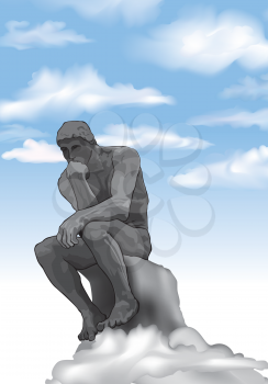 Thinker man concept illustration. The Thinker Statue by the French Sculptor Rodin.