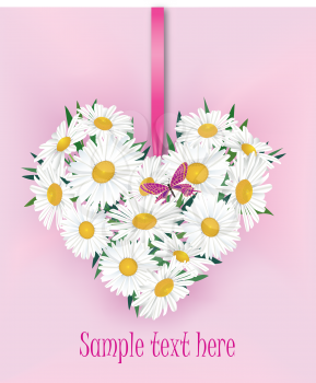 Flower bouquet. Floral heart frame. Flourish summer greeting card.