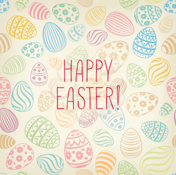 Happy Easter greeting card. Easter holiday egg ornamental background.