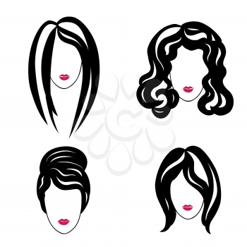 Hair styly icon set. Woman profiles. Girl silhouettes collection.