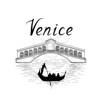 Venice famous place view. Travel Italy background. City bridge retro engraving