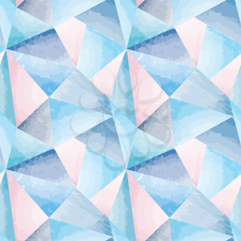 Abstract seamless pattern. Geometric triangle mosaic watercolor 3D background.