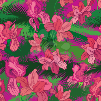 Floral seamless pattern. Tropical fowers. Jungle style background.