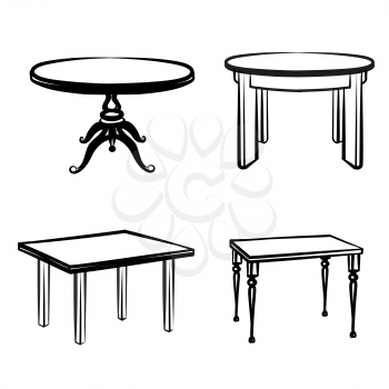 Furniture set. Interior detail outline collection: tables in different retro style