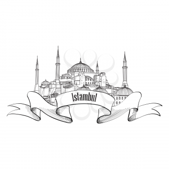 Istanbul label. Travel Turey symbol. Hand drawn landmark Hagia Sophia.